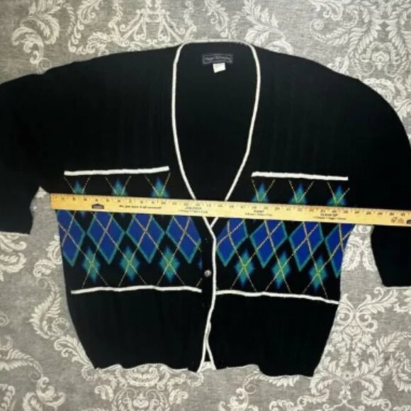 Vintage Maggie McNaughton 3XL Argyle Cardigan Sweater Black Women’s - Picture 4 of 5